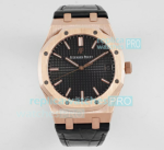 BF Factory Audermars Piguet Royal Oak 15500 Rose Gold Black Dial Black Leather Watch 41MM 